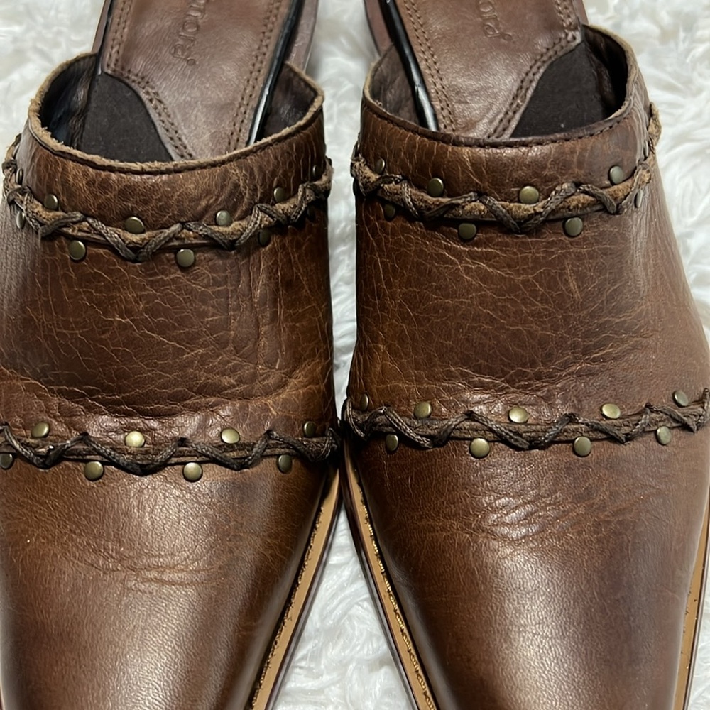 Sonora by Double H Boots Brown Studded Pointed Toe Leather Mules 6.5 - Picture 9 of 10